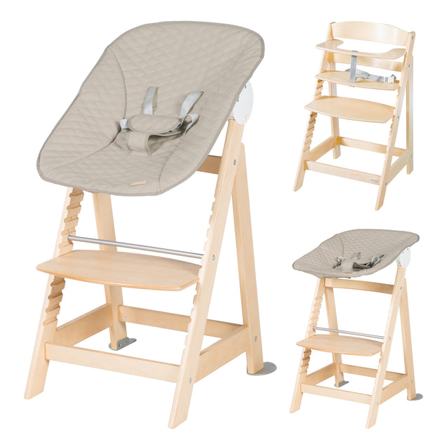 Chaise haute 'Born Up' Set 2in1 en gris, avec transat 'Stone matelassé –  roba