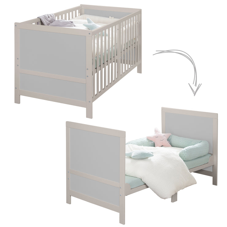 Cama combinada para niños Fácil sueño 70x140 incluyendo esquinas de conversión - gris claro