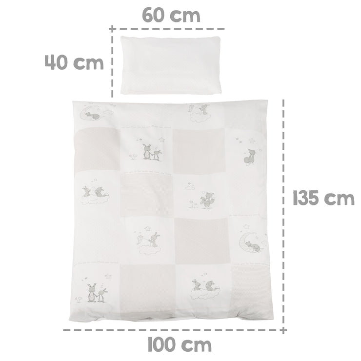 Conjunto completo de cama 'Fox & Bunny' 70 x 140 cm con equipamiento