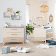 Chambre Bébé 'Sidney' 3 PC - Lit 70 x 140 cm + Commode à Langer + Armoire - Cachemire / Chêne