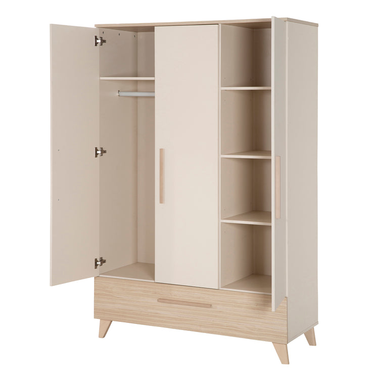 Chambre Bébé 'Sidney' 3 PC - Lit 70 x 140 cm + Commode à Langer + Armoire - Cachemire / Chêne