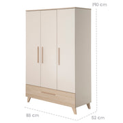 Chambre Bébé 'Sidney' 3 PC - Lit 70 x 140 cm + Commode à Langer + Armoire - Cachemire / Chêne