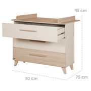 Chambre Bébé 'Sidney' 3 PC - Lit 70 x 140 cm + Commode à Langer + Armoire - Cachemire / Chêne