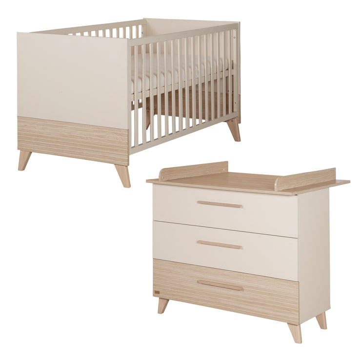 Set de Meubles 'Sidney' 2 pc - Lit Bébé 70x140 cm + Commode à Langer - Cachemire / Décor Chêne