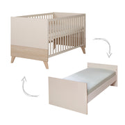 Set de Meubles 'Sidney' 2 pc - Lit Bébé 70x140 cm + Commode à Langer - Cachemire / Décor Chêne