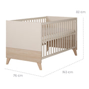 Set de Meubles 'Sidney' 2 pc - Lit Bébé 70x140 cm + Commode à Langer - Cachemire / Décor Chêne