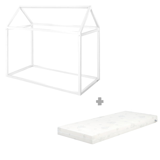 Cama de la casa 70 x 140 cm - cama Montessori hecha de madera pintada de blanco - certificado FSC