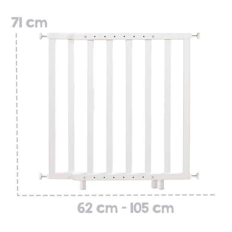 Barrera de seguridad para puertas con presión, blanca, ancho 62 - 106 cm, barrera para escaleras para niños y mascotas