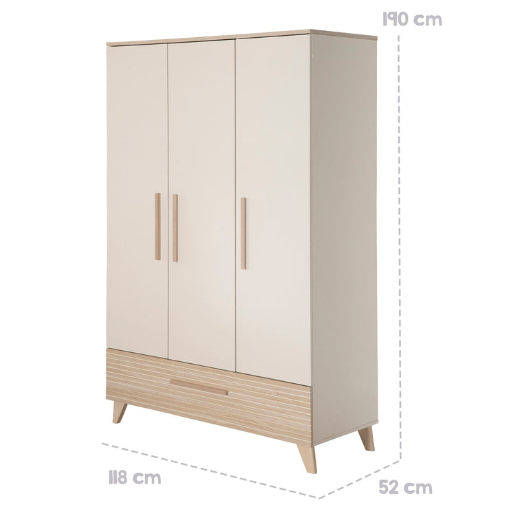 Kinderkleiderschrank 'Sidney' 3-türig - Cashmere / Dekor Eiche