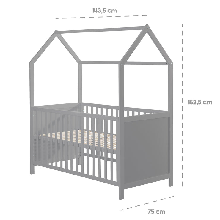 Cama casita 70 x 140 cm, certificado FSC, cama infantil convertible, topo, ajustable en 3 posiciones, convertible