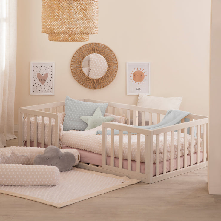 Letto Montessori a pavimento 70 x 140 cm con rete a doghe e protezione anticaduta – Stone Washed