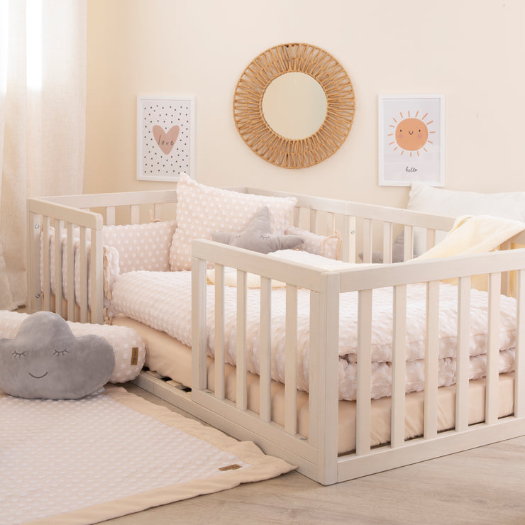 Letto Montessori a pavimento 70 x 140 cm con rete a doghe e protezione anticaduta – Stone Washed