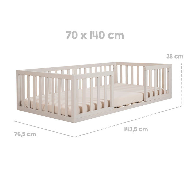 Montessori Floor Bed 70 x 140 cm incl. Slatted Base & Fall Protection – Stone Washed