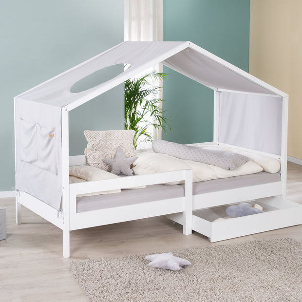 Letto di casa 90 x 200 cm con griglia laterale - letto per bambini Montessori - Bianco in legno