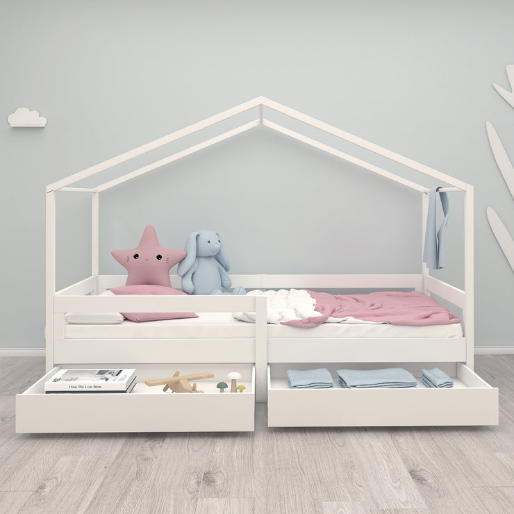 Cama de la casa 90 x 200 cm con rejilla lateral - cama para niños Montessori - Madera de blanco