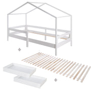 Letto di casa 90 x 200 cm con griglia laterale - letto per bambini Montessori - Bianco in legno