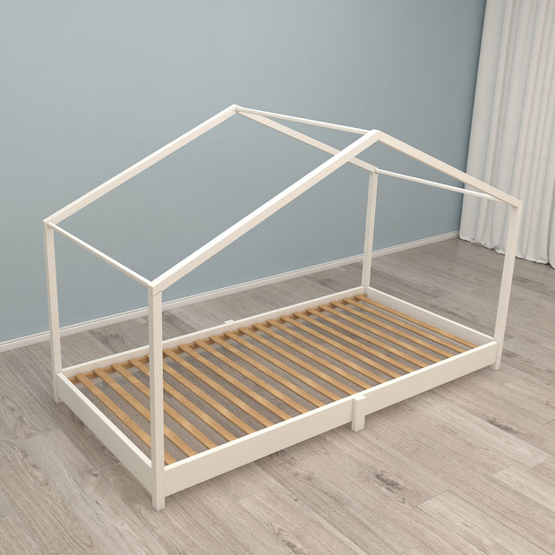 Hausbett 90 x 200 cm - Bodenbett für Kinder nach Montessori Prinzip - Holz weiß