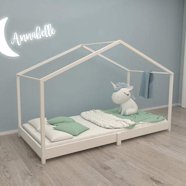 Cama de la casa 90 x 200 cm - Cama de piso para niños según el principio Montessori - Wood White