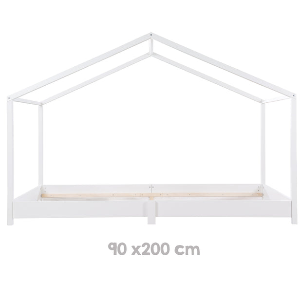 Cama de la casa 90 x 200 cm - Cama de piso para niños según el principio Montessori - Wood White