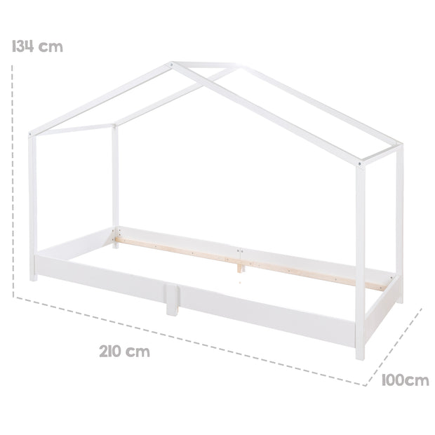 Letto di casa 90 x 200 cm - letto per bambini secondo il principio di Montessori - Bianco in legno