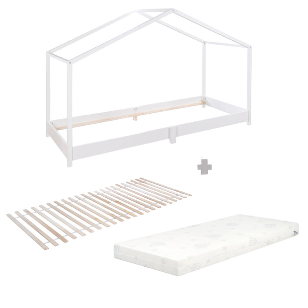 House bed 90 x 200 cm - floor bed for children according to Montessori principle - wood white