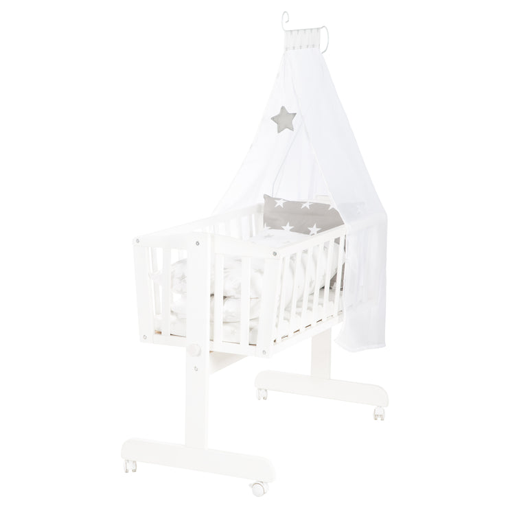 Complete Cradle Set "Little Stars" Including Textile Equipment in White / Gray