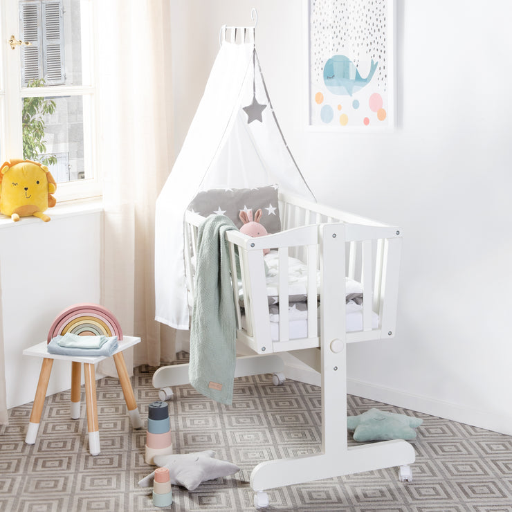 Complete Cradle Set "Little Stars" Including Textile Equipment in White / Gray