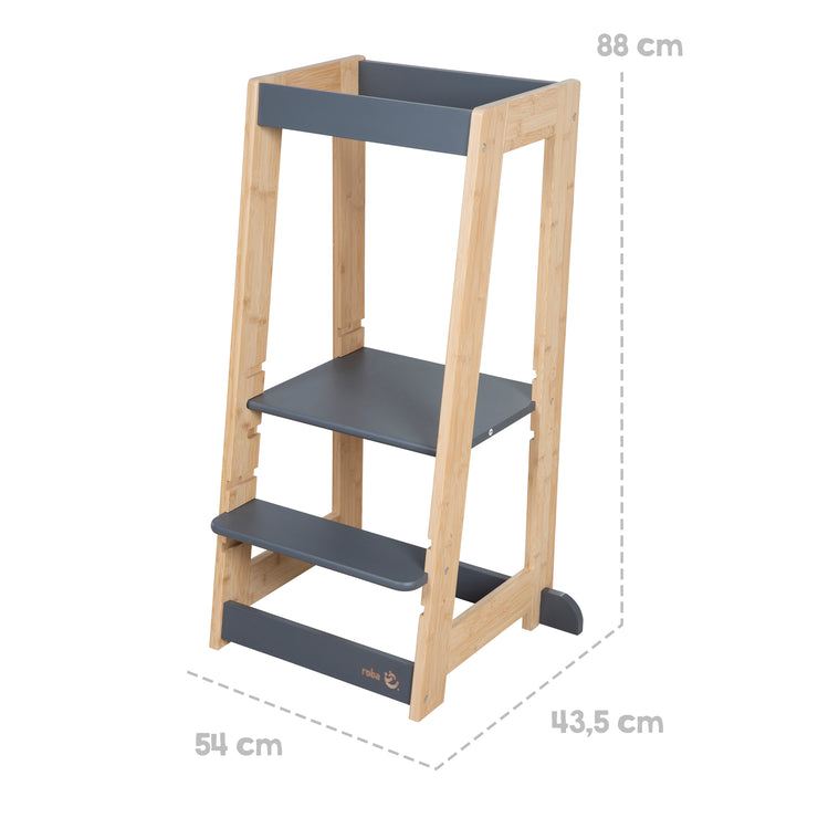 Lernturm für Kinder aus Holz - Bis 80 kg belastbar - Anthrazit / Bambus