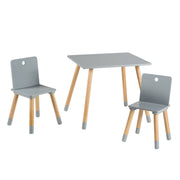 Ensemble de sièges, kit composé de 2 chaises et un table pour enfants, en bois, gris laqué