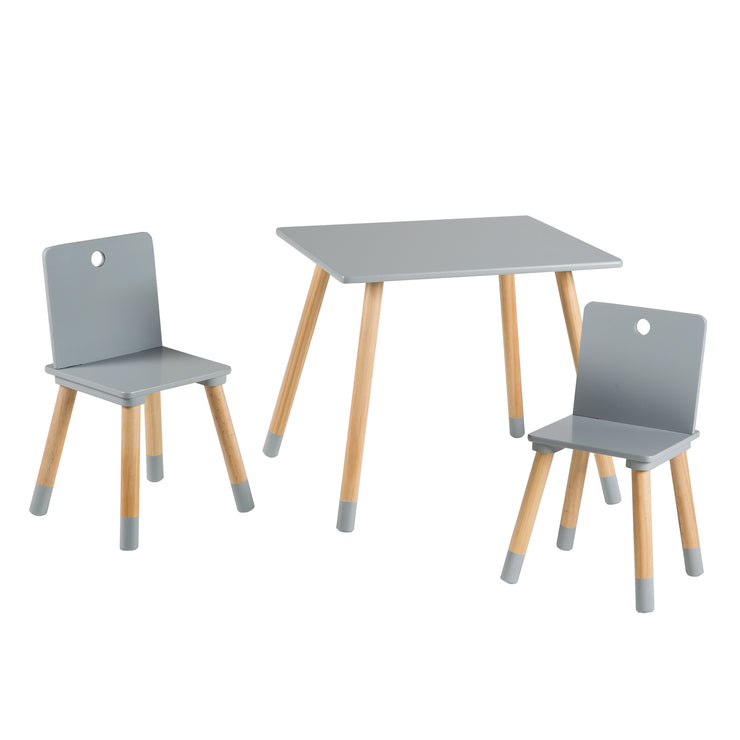 Kindersitzgruppe, Kindermöbel Set, 2 Kinderstühle & 1 Tisch, Sitzgarnitur Holz, grau lackiert