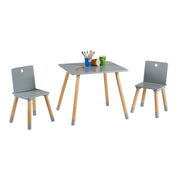 Kindersitzgruppe, Kindermöbel Set, 2 Kinderstühle & 1 Tisch, Sitzgarnitur Holz, grau lackiert