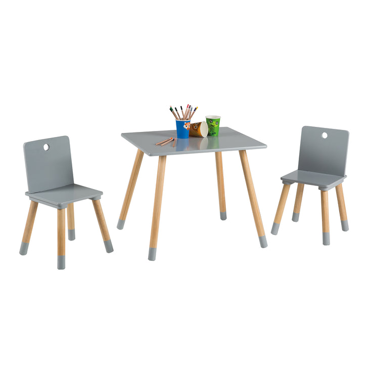 Ensemble de sièges, kit composé de 2 chaises et un table pour enfants, en bois, gris laqué