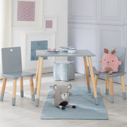 Ensemble de sièges, kit composé de 2 chaises et un table pour enfants, en bois, gris laqué