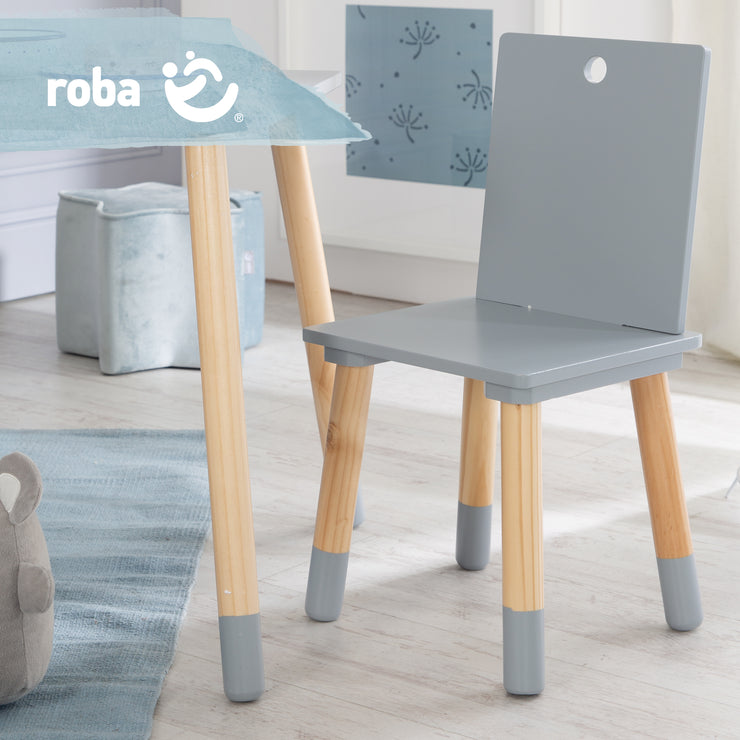 Ensemble de sièges, kit composé de 2 chaises et un table pour enfants, en bois, gris laqué