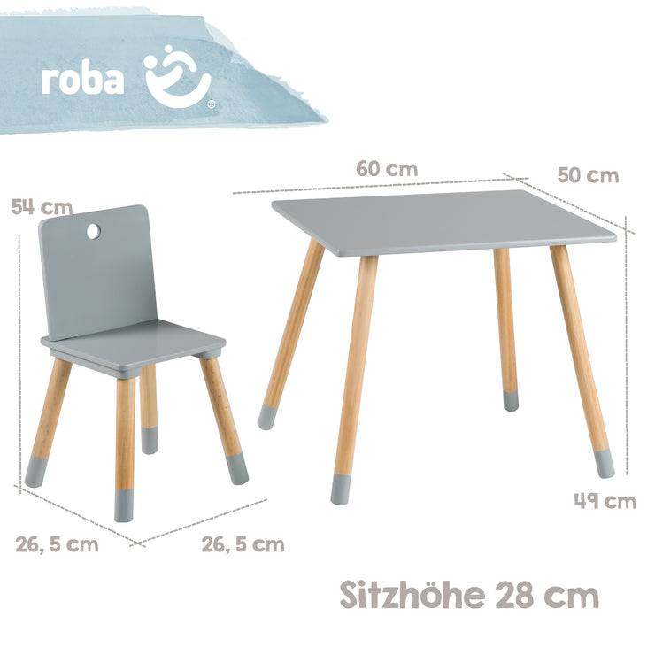 Kindersitzgruppe, Kindermöbel Set, 2 Kinderstühle & 1 Tisch, Sitzgarnitur Holz, grau lackiert