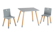 Ensemble de sièges, kit composé de 2 chaises et un table pour enfants, en bois, gris laqué