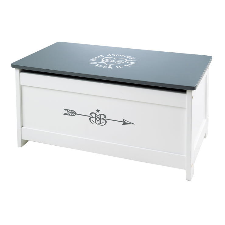 Coffre de jouet  'Rock Star Baby', siège et banquette de rangement, banc coffre blanc/gris