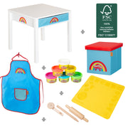 roba x Play-Doh Mesa de Manualidades con Taburete, 6 Botes de Plastilina y Accesorios de Juego - A Partir de 3 Años