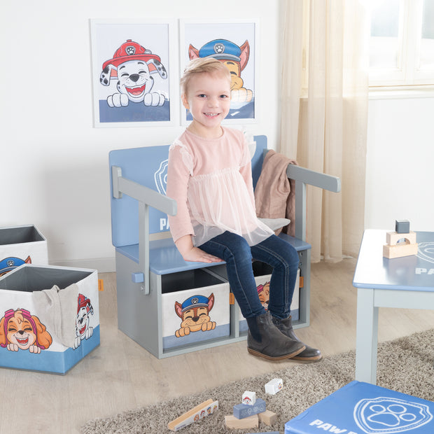 Klappbare Sitzbank 'Paw Patrol' + Canvas Boxen - Umbaubar zum Schulpult