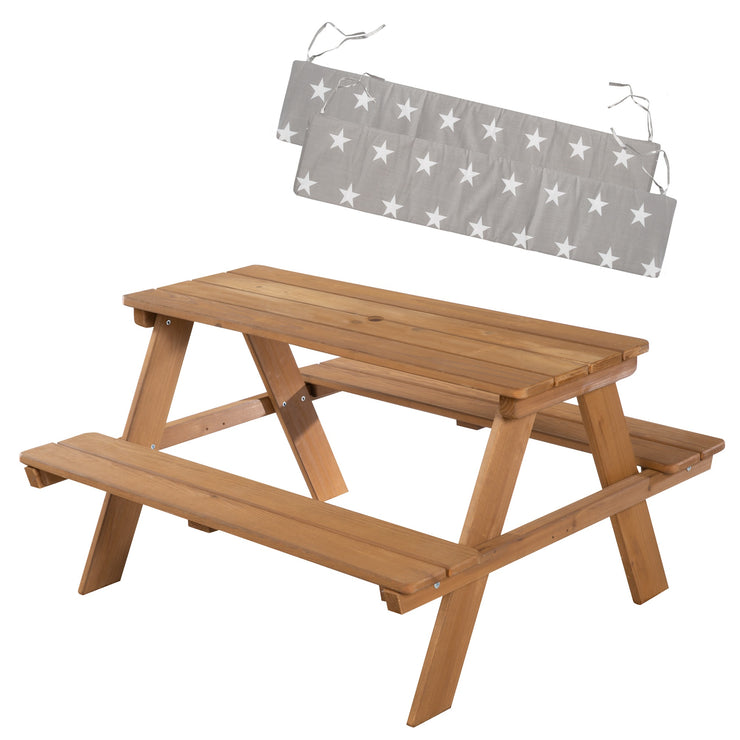 Kindersitzgruppe 'Outdoor+', wetterfeste Sitzgarnitur 'Picknick for 4', Massivholz, Teak-Optik