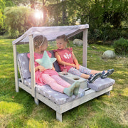 Chaise longue d'extérieur pour enfants avec coussin 'Little Stars' - bois massif certifié FSC - Gris lasuré