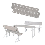 Conjunto de fiesta para exterior con respaldo - 2 bancos + 1 mesa - Madera gris lacada