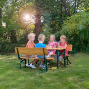 Outdoor Party-Garnitur mit Lehne - 2 Bänke + 1 Tisch - Holz teak lasiert