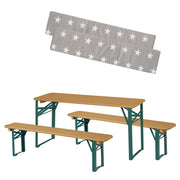 Outdoor Party Set Made of Wood - 2 Benches + 1 Children's Table - Teak Lasered