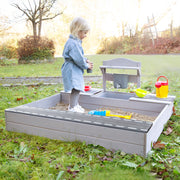 FSC -certified sandpit with mud kitchen - solid wood gray glazed