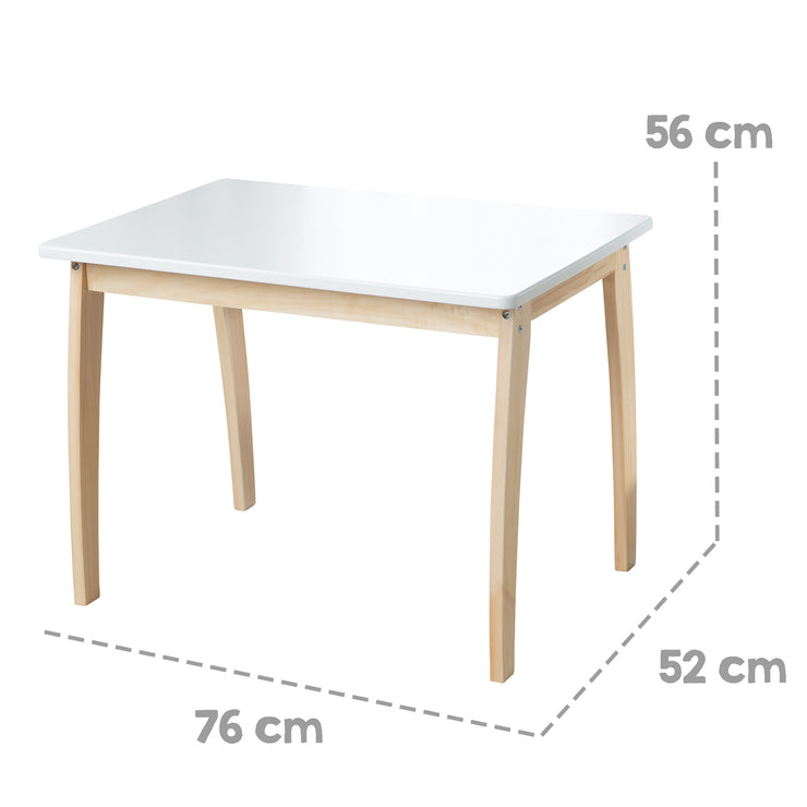 Mesa infantil de madera maciza y MDF, tablero lacado en blanco, AltxAnchxProf: 56 x 76 x 52 cm