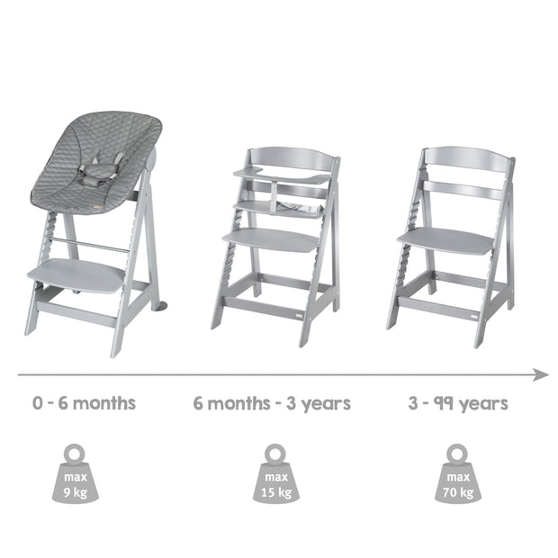 Chaise haute de l'escalier «Born» Set 2in1 en gris, y compris la fixation laïque «Stone Stepped»