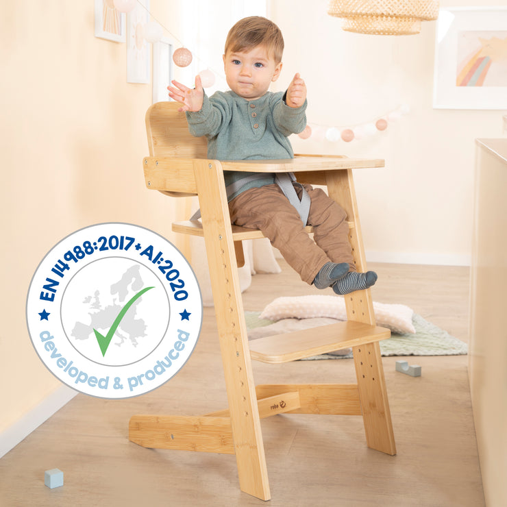 Chaise Haute Bébé 'Nature Up' avec Plateau - En Bois de Bambou Certifié FSC