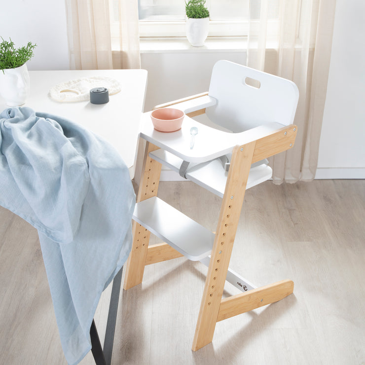 Chaise haute bébé 'Nature Up' avec plateau amovible – Bambou naturel / Blanc