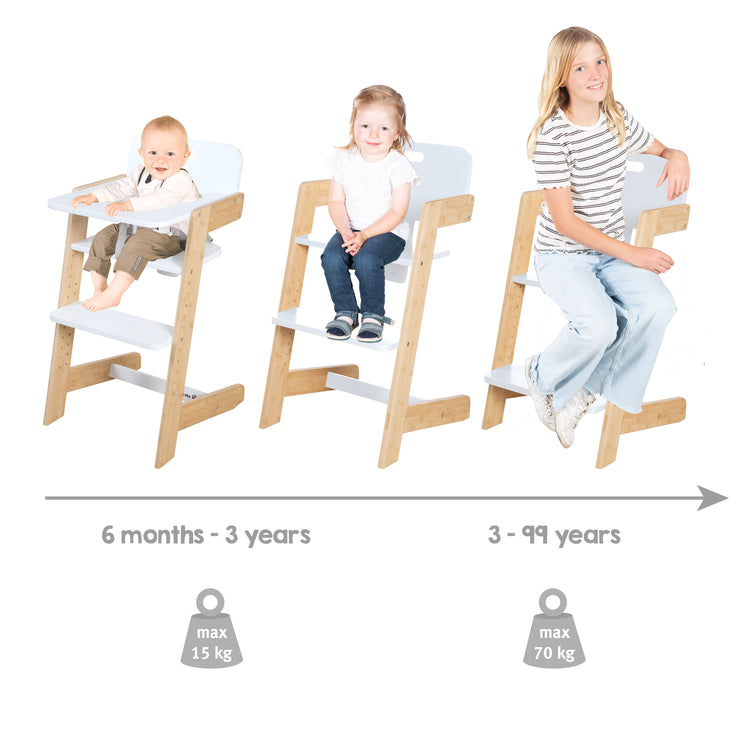 Chaise haute bébé 'Nature Up' avec plateau amovible – Bambou naturel / Blanc